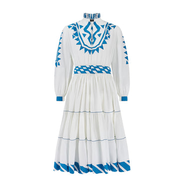 ARCHIVE - 1970s Per Spook for Louis Feraud White and Blue Cotton Dress with Belt