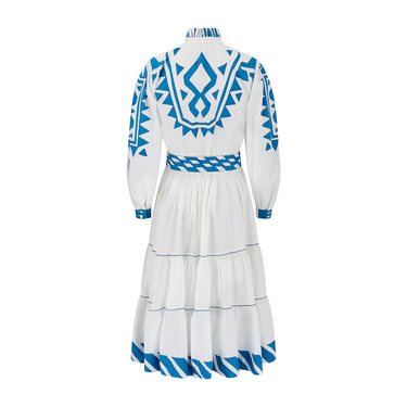 ARCHIVE - 1970s Per Spook for Louis Feraud White and Blue Cotton Dress with Belt