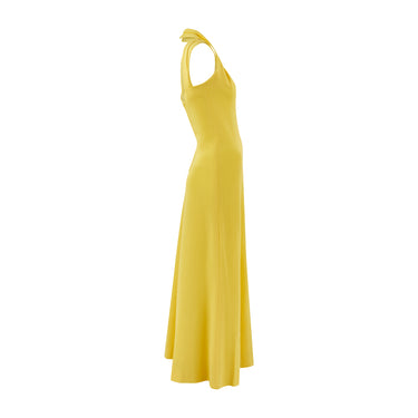 1970s Pierre Balmain Jersey A-Line Yellow Halterneck Maxi Dress