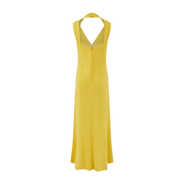 1970s Pierre Balmain Jersey A-Line Yellow Halterneck Maxi Dress