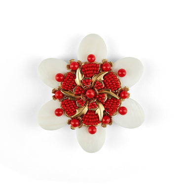 1990s Stanley Hagler Large White and Red Flower Brooch