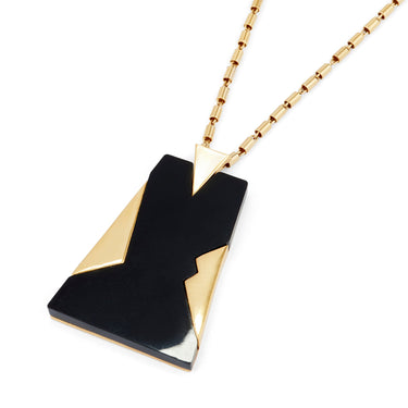 ARCHIVE - 1960s Trifari Large Black and Gold Trapeze Shaped Necklace