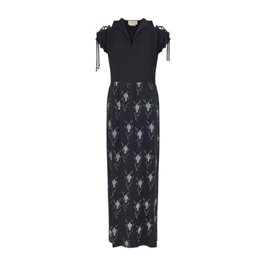 1976 Zandra Rhodes Black Plisse Cactus Print Maxi Dress