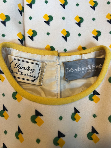 ARCHIVE - 1973 Documented Christian Dior London Art Deco Print Wool Dress