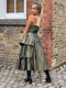 1980s Katerina Strapless Olive Green Taffeta Dress