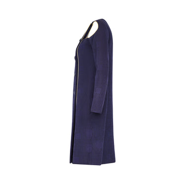 1990s Paco Rabanne Haute Couture Navy Cut-out Coat Dress with Gold Lame Trim