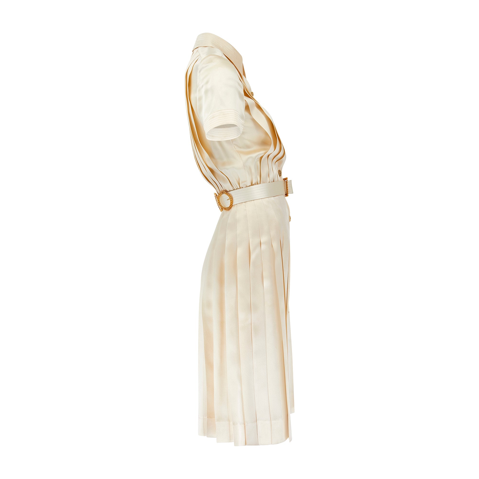 ARCHIVE - 1988 Runway Chanel Cream Silk Pleated Dress with Belt CIRCA VINTAGE ARCHIVE - 1988 Runway Chanel Cream Silk Pleated Dress with Belt CIRCA VINTAGE