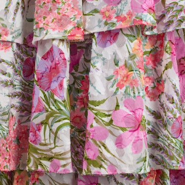 ARCHIVE - 1980s Gina Fratini White Floral Ruffle Skirt Strappy Dress