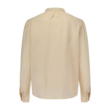1980s Oscar De La Renta Cream Victoriana Shirt with Lace Trim