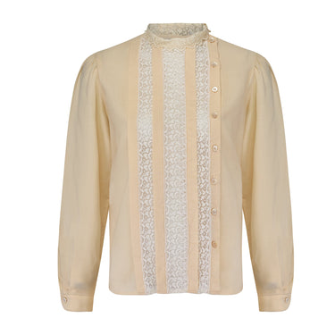 1980s Oscar De La Renta Cream Victoriana Shirt with Lace Trim