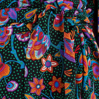 ARCHIVE - 1983 Runway Saint Laurent Floral and Polka-Dot Bell-Sleeve Silk Dress