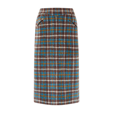 ARCHIVE - 1980s Schiaparelli Brown Wool Check Skirt Suit with Velvet Trim