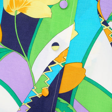 1980s Turquoise Blue Yellow Geometric Print Jumpsuit