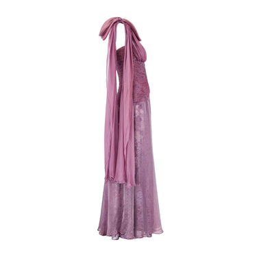 ARCHIVE - 1990 Documented Valentino Purple Iridescent Silk Chiffon Ruched Dress