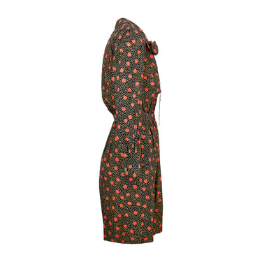 1980s Yves Saint Laurent Black Red and Gold Print Dress
