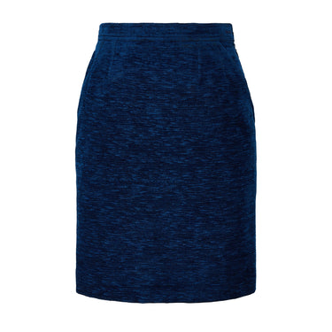 Tailleur-jupe en chenille bleu Yves Saint Laurent des années 1990 avec boutons trèfle