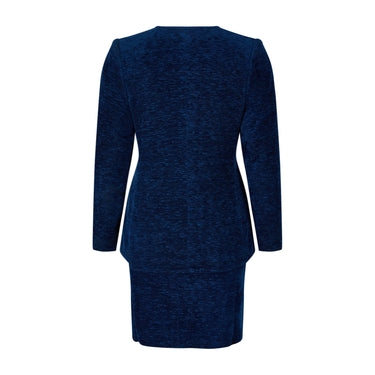 Tailleur-jupe en chenille bleu Yves Saint Laurent des années 1990 avec boutons trèfle