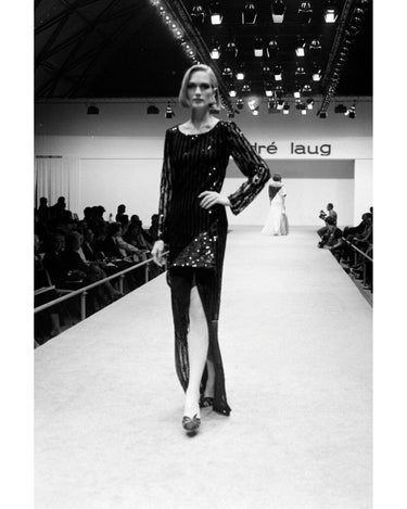 1984 Runway Documented Andre Laug Couture Black Sequin Dress