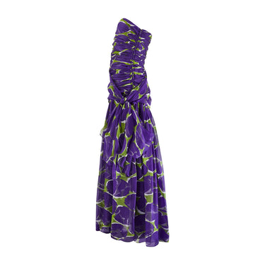 ARCHIVE - 1984 Runway Yves Saint Laurent Purple and Green Printed Chiffon Dress