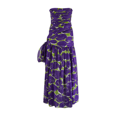 ARCHIVE - 1984 Runway Yves Saint Laurent Purple and Green Printed Chiffon Dress