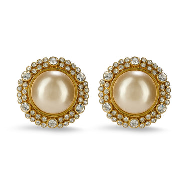 1985 Chanel Large Gold Blister Pearl and Crystal Earrings