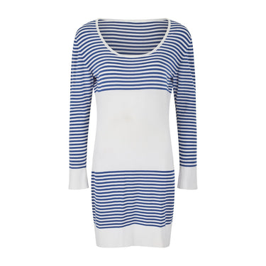 1986 Chanel Blue White Breton Striped Knit Dress