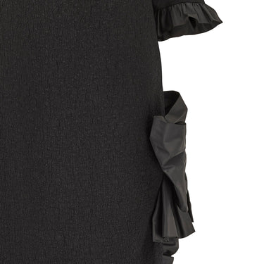 ARCHIVE - 1987 Saint Laurent Runway Black Crinkle Dress with Taffeta Ruffles