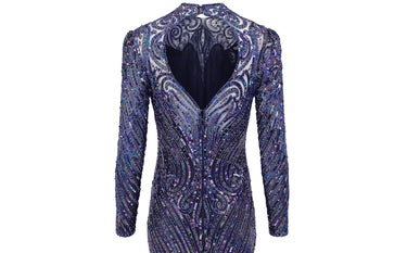 1990s Bob Mackie Blue Beaded and Sequinned Dress