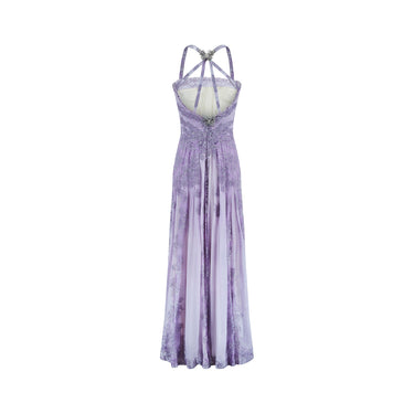 ARCHIVE - 1990s Lilac Butterfly Bespoke Embellished Chiffon Maxi Dress