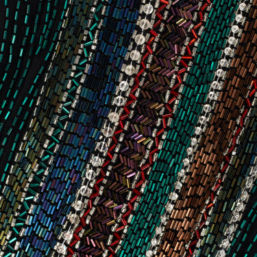 ARCHIVE - 1990s Bob Mackie Black and Green Striped Beaded Strapless Gown