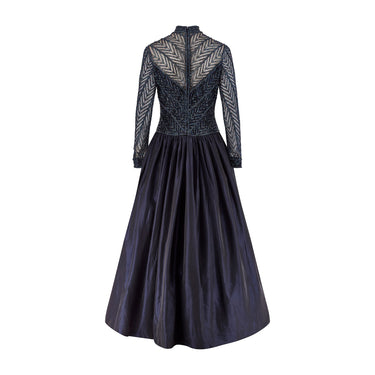 1997 Runway Bob Mackie Navy Blue Embellished Bodice Dress