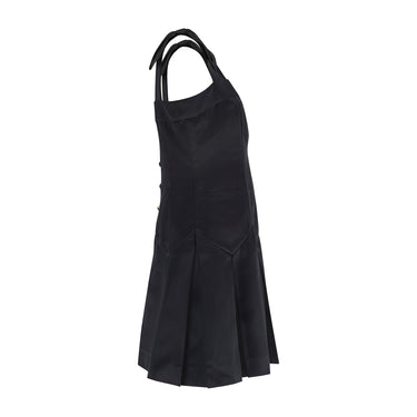ARCHIVE - 1990 Documented Chanel Black Satin Bow Shoulder Pleated Mini Dress
