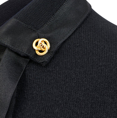 ARCHIVE - Fall 1983 Chanel Black Cashmere Cardigan with Satin Trim