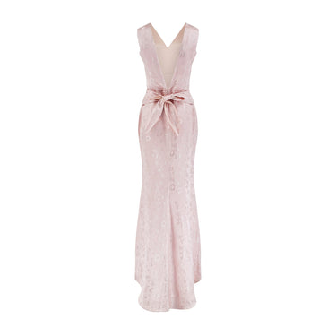 1999 Chloe Runway Documented Pink Jacquard Low-Back Gown