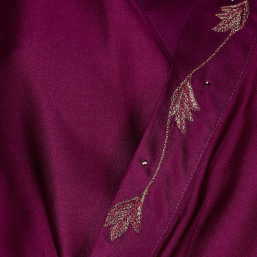 1990s Genny Purple Satin Jumpsuit with Silver Embroidery
