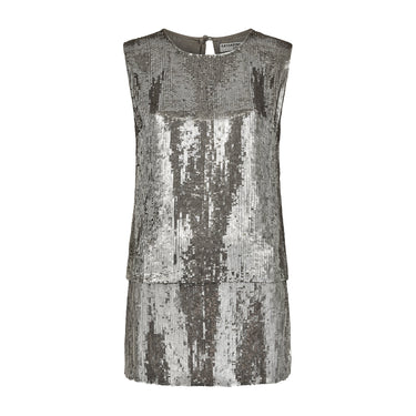 1996 Runway Katharine Hamnett Silver Sequin Mini Skirt and Top