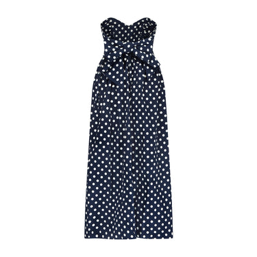 ARCHIVE - 1990s Laura Ashley Navy Polka Dot Strapless Dress