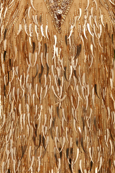 ARCHIVE - 1990s Oleg Cassini Gold Beaded and Paillette Sequin Dress