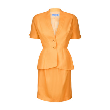 ARCHIVE - 1990s Thierry Mugler Orange Linen Blend Fitted Skirt Suit