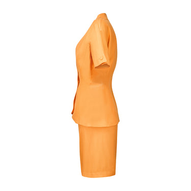 ARCHIVE - 1990s Thierry Mugler Orange Linen Blend Fitted Skirt Suit