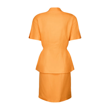 ARCHIVE - 1990s Thierry Mugler Orange Linen Blend Fitted Skirt Suit
