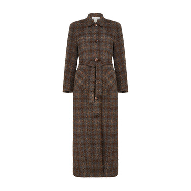 1990s Tomasz Starzewski Brown Grey Boucle Wool Long Coat
