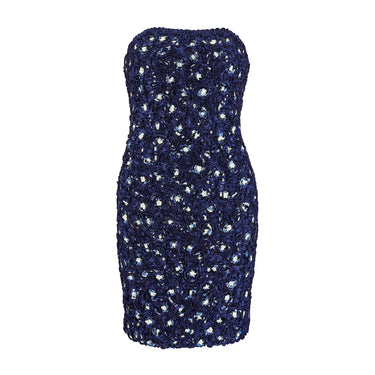 1990s Victor Costa Navy Ribbonwork and Sequin Mini Dress