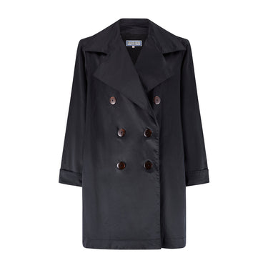 1992 Yves Saint Laurent Double Breasted Black Satin Mac Coat