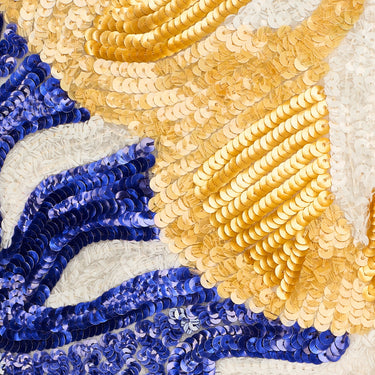 ARCHIVE - 1991 Valentino Runway Documented Sequinned Top and Blue Trousers Suit