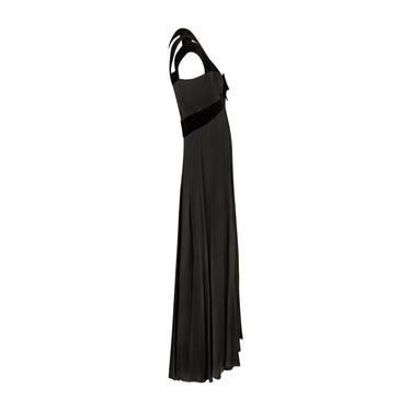 1992 Thierry Mugler Runway Black Satin and Velvet Maxi Dress