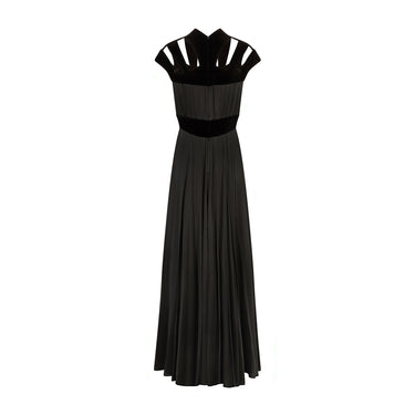 1992 Thierry Mugler Runway Black Satin and Velvet Maxi Dress