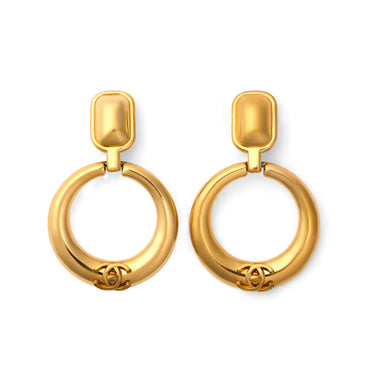 1997 Chanel Clip On Hoop Dangle CC Earrings