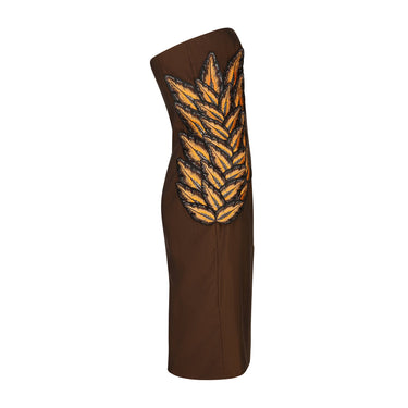 ARCHIVE - 1998 Alexander McQueen for Givenchy Runway Brown Embroidered Dress