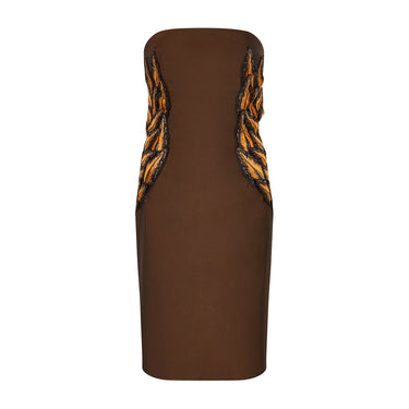 ARCHIVE - 1998 Alexander McQueen for Givenchy Runway Brown Embroidered Dress